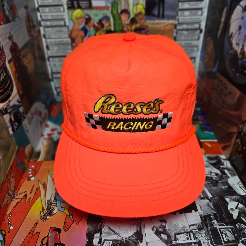NASCAR Reese's Racing Neon Orange Embroidered Nylon Vintage Trucker Snapback Hat